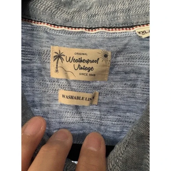 Weatherproof Vintage Washable Linen Men's Button Down Shirt Size XXL Blue - Picture 2 of 4